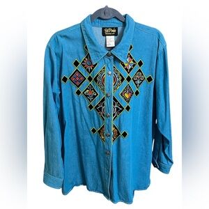 Bob Mackie Wearable Denim Shirt with Embroidery